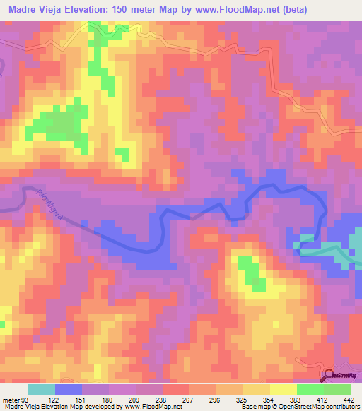 Madre Vieja,Dominican Republic Elevation Map