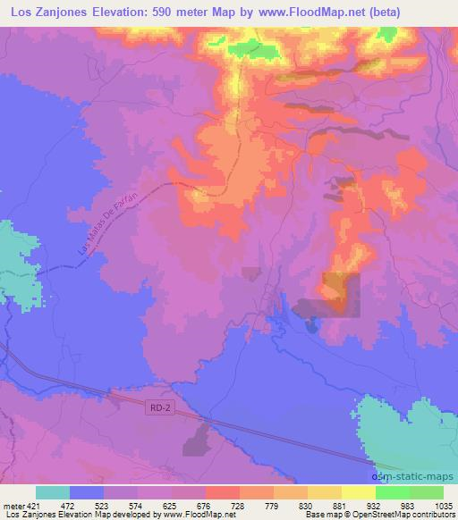 Los Zanjones,Dominican Republic Elevation Map