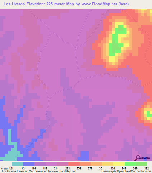 Los Uveros,Dominican Republic Elevation Map