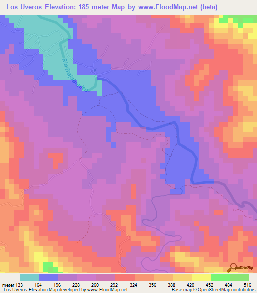 Los Uveros,Dominican Republic Elevation Map