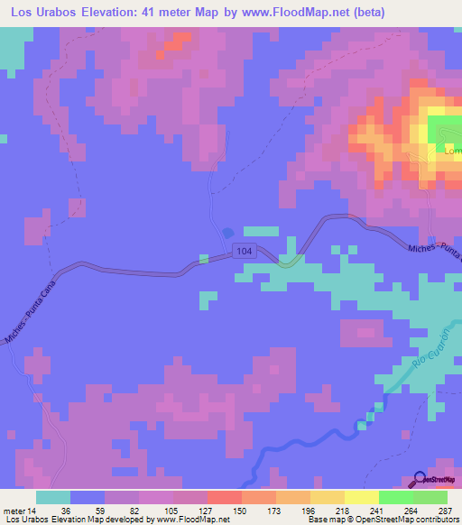 Los Urabos,Dominican Republic Elevation Map