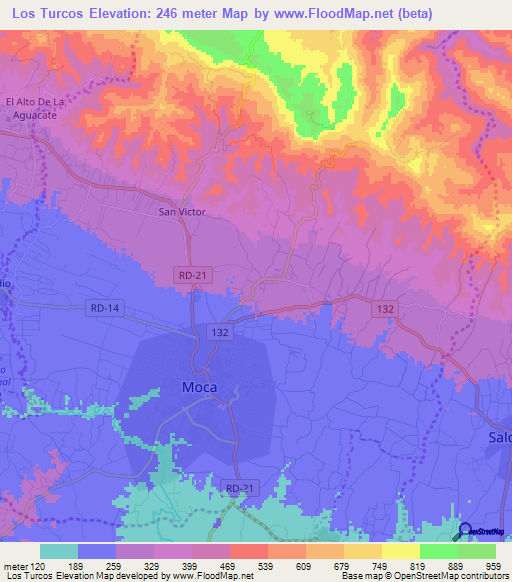 Los Turcos,Dominican Republic Elevation Map