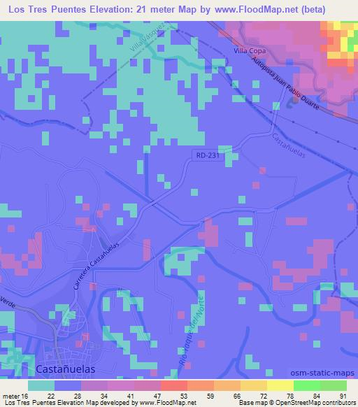 Los Tres Puentes,Dominican Republic Elevation Map