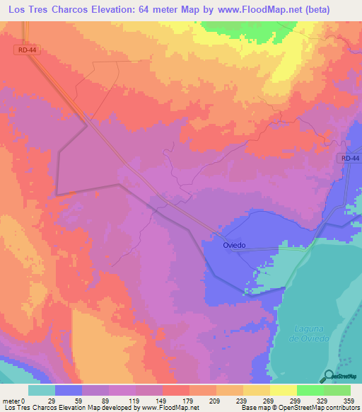 Los Tres Charcos,Dominican Republic Elevation Map