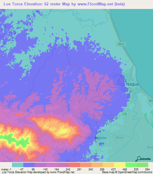 Los Toros,Dominican Republic Elevation Map