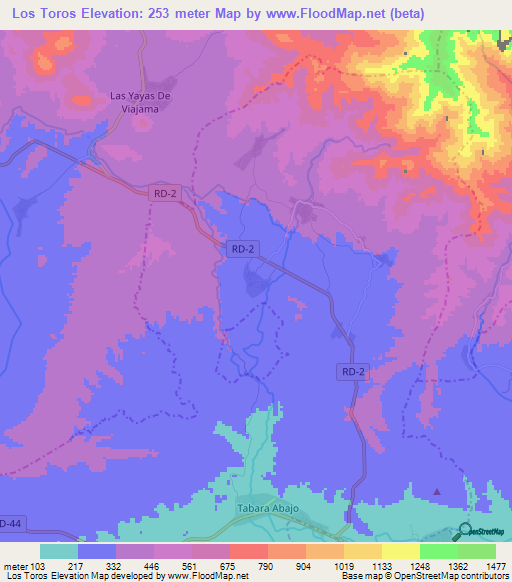 Los Toros,Dominican Republic Elevation Map