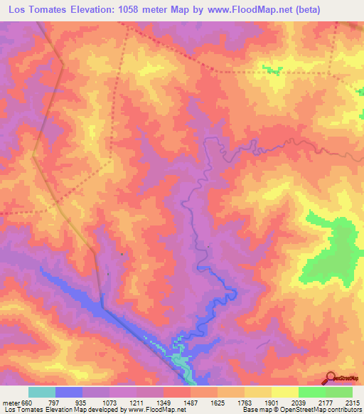 Los Tomates,Dominican Republic Elevation Map