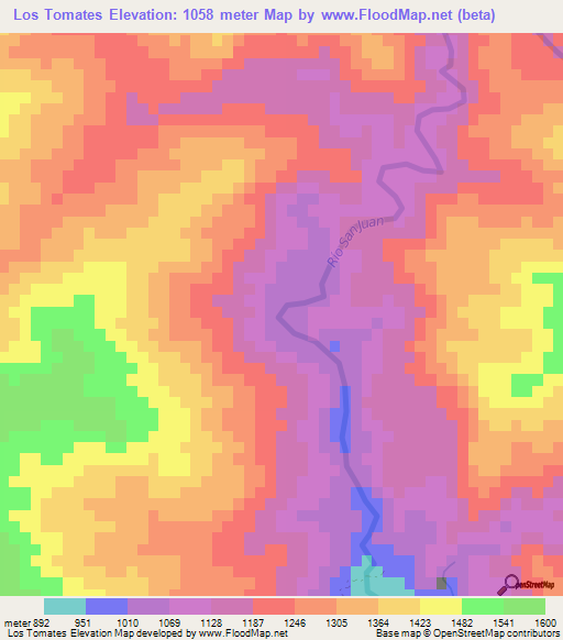 Los Tomates,Dominican Republic Elevation Map