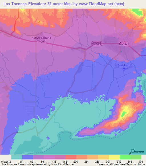 Los Tocones,Dominican Republic Elevation Map