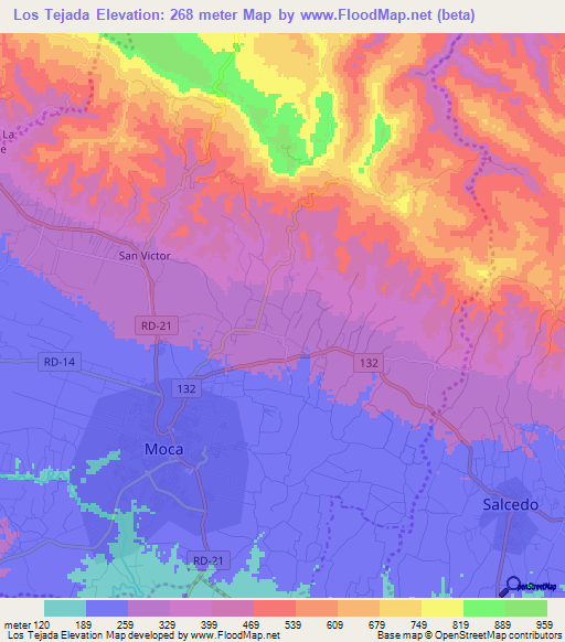 Los Tejada,Dominican Republic Elevation Map