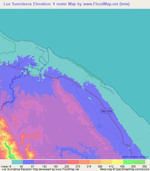 Los Sumideros,Dominican Republic Elevation Map