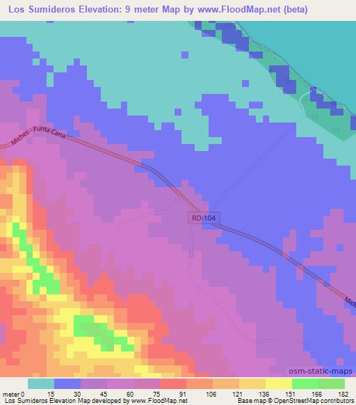 Los Sumideros,Dominican Republic Elevation Map