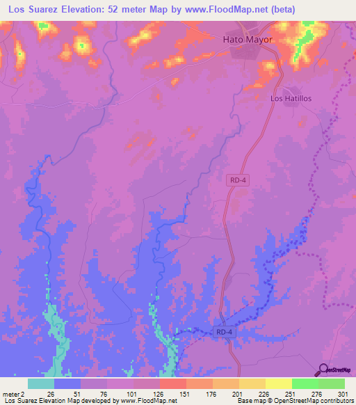 Los Suarez,Dominican Republic Elevation Map