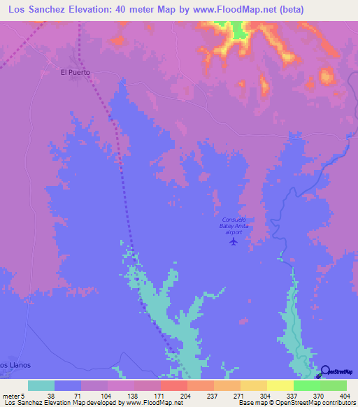 Los Sanchez,Dominican Republic Elevation Map