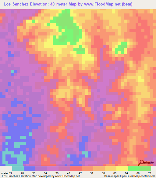 Los Sanchez,Dominican Republic Elevation Map