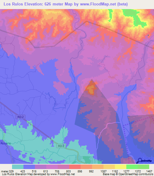 Los Rulos,Dominican Republic Elevation Map