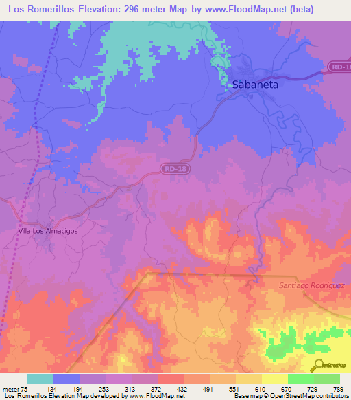 Los Romerillos,Dominican Republic Elevation Map