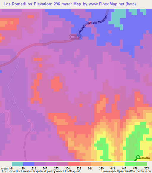 Los Romerillos,Dominican Republic Elevation Map