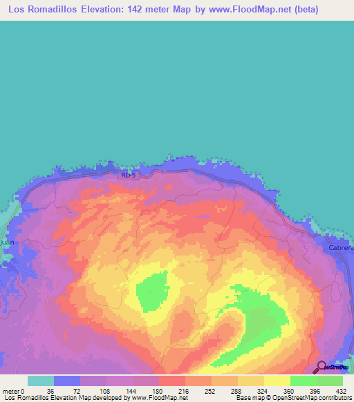 Los Romadillos,Dominican Republic Elevation Map