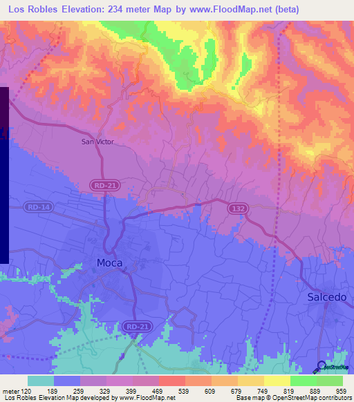 Los Robles,Dominican Republic Elevation Map