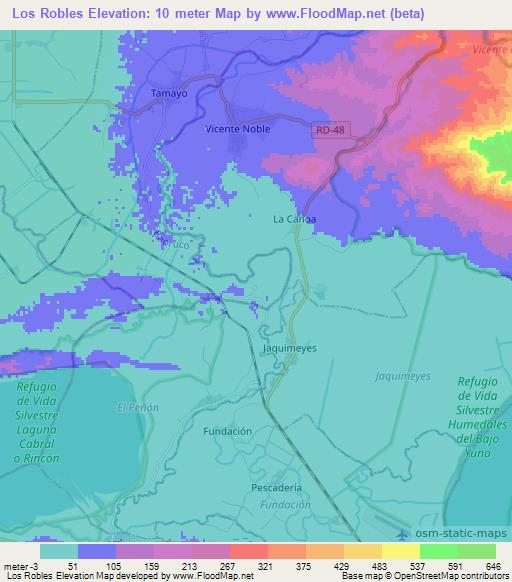 Los Robles,Dominican Republic Elevation Map