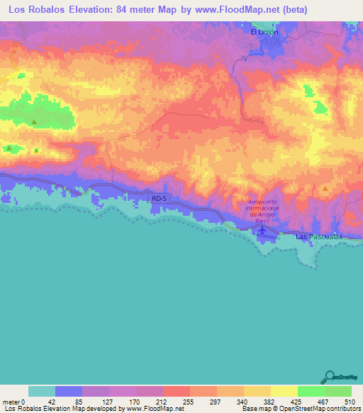 Los Robalos,Dominican Republic Elevation Map