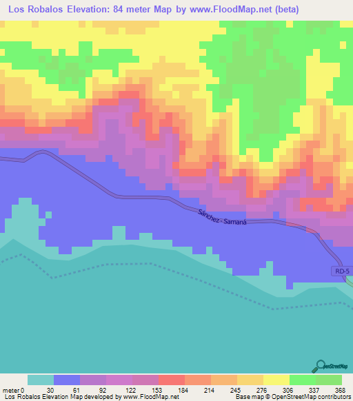 Los Robalos,Dominican Republic Elevation Map