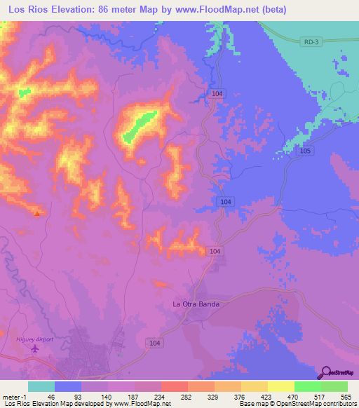 Los Rios,Dominican Republic Elevation Map