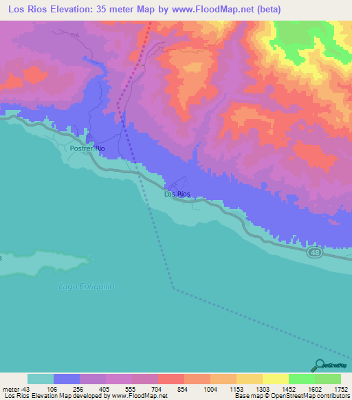 Los Rios,Dominican Republic Elevation Map