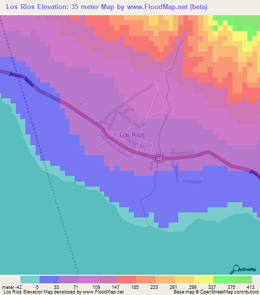 Los Rios,Dominican Republic Elevation Map