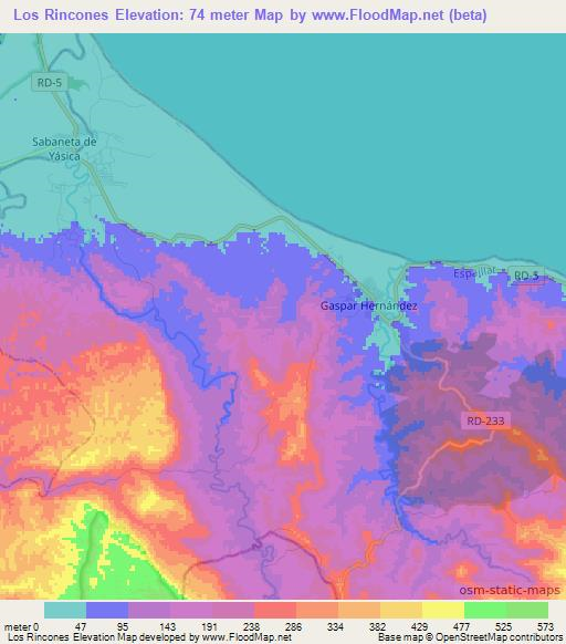 Los Rincones,Dominican Republic Elevation Map