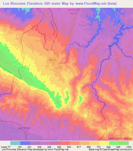 Los Rincones,Dominican Republic Elevation Map