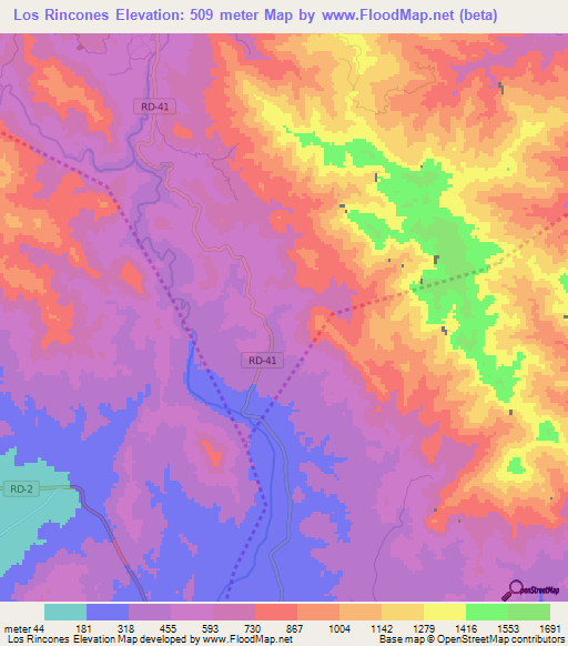 Los Rincones,Dominican Republic Elevation Map