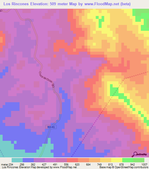 Los Rincones,Dominican Republic Elevation Map