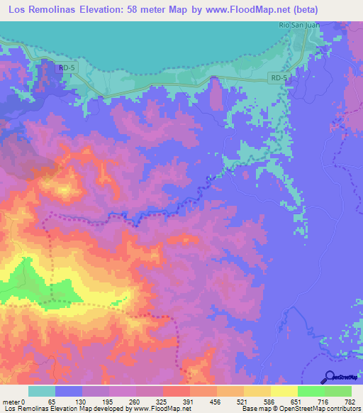 Los Remolinas,Dominican Republic Elevation Map