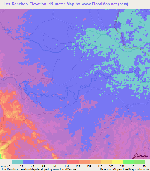 Los Ranchos,Dominican Republic Elevation Map