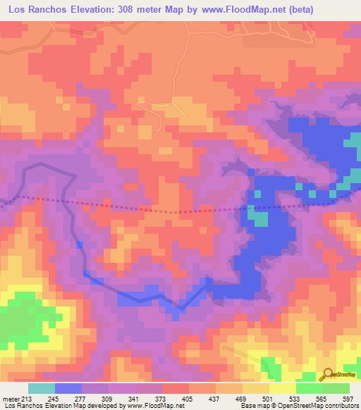 Los Ranchos,Dominican Republic Elevation Map