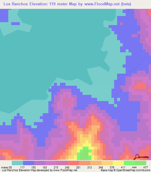 Los Ranchos,Dominican Republic Elevation Map