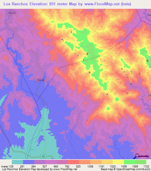 Los Ranchos,Dominican Republic Elevation Map