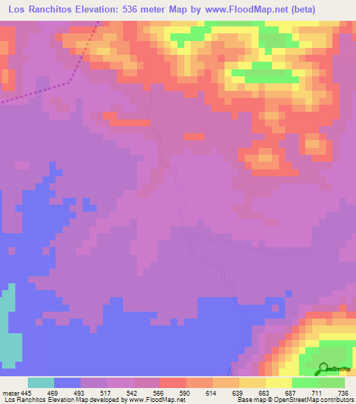 Los Ranchitos,Dominican Republic Elevation Map