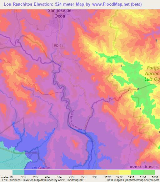 Los Ranchitos,Dominican Republic Elevation Map