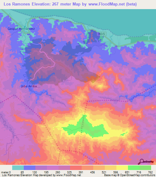 Los Ramones,Dominican Republic Elevation Map