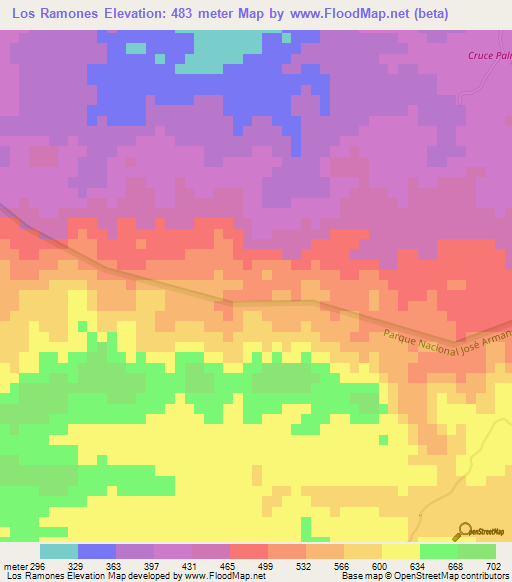 Los Ramones,Dominican Republic Elevation Map