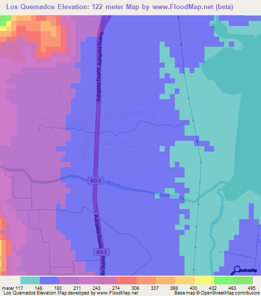 Los Quemados,Dominican Republic Elevation Map