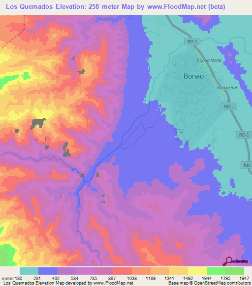 Los Quemados,Dominican Republic Elevation Map