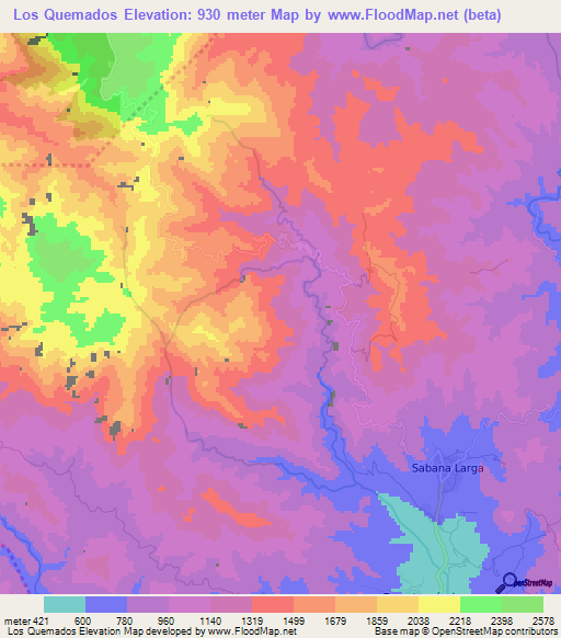 Los Quemados,Dominican Republic Elevation Map