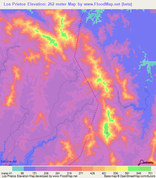 Los Prietos,Dominican Republic Elevation Map