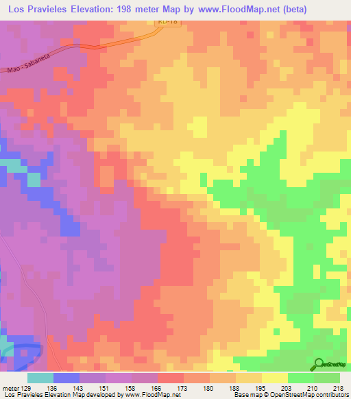 Los Pravieles,Dominican Republic Elevation Map