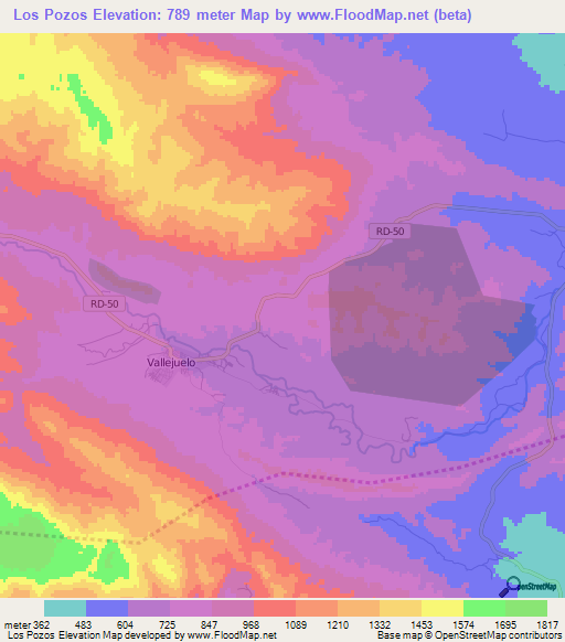 Los Pozos,Dominican Republic Elevation Map