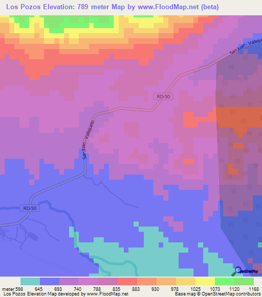 Los Pozos,Dominican Republic Elevation Map